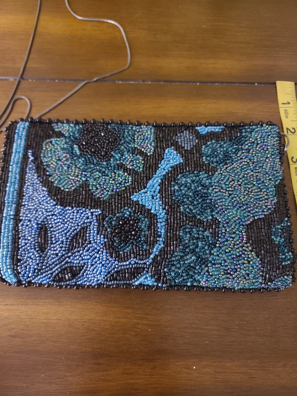 Mary Frances Beaded Black Evening Crossbody with Blue Floral Accent
